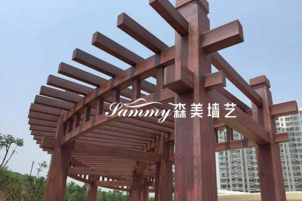 海南海口鋼構廊架0號色木紋漆施工案例